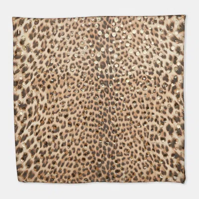 Pre-owned Roberto Cavalli Brown Leopard Print Silk Fil-coupe Scarf