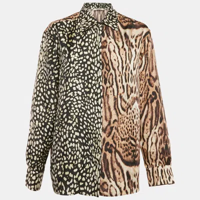 Pre-owned Roberto Cavalli Brown Leopard Print Silk Long Sleeve Shirt L