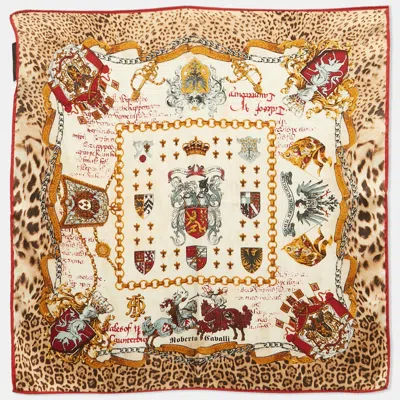 Roberto Cavalli Brown Leopard Print Silk Scarf In Multi