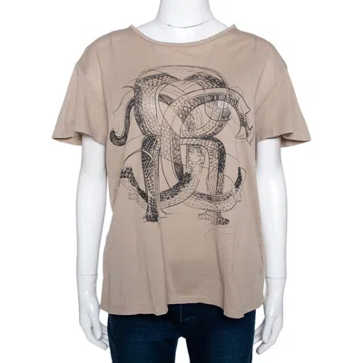 Roberto Cavalli Brown Logo Print Cotton Pique T-shirt