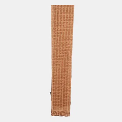Roberto Cavalli Brown Logo Printed Silk Scarf In Pink