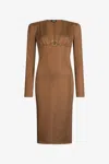 Roberto Cavalli Brown Lurex Midi Dress With Ring Detail In Brown