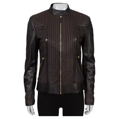 Pre-owned Roberto Cavalli Brown Perforated Leather Jacket - It40/s