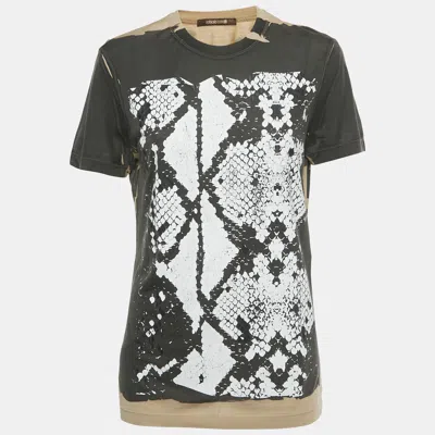 Pre-owned Roberto Cavalli Brown Snake Skin Print Cotton T-shirt L