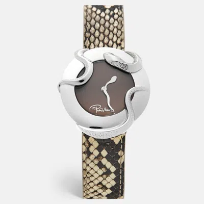 Pre-owned Roberto Cavalli Brown Stainless Steel Python Leather Snake Swl010 Women's Wristwatch 37 Mm