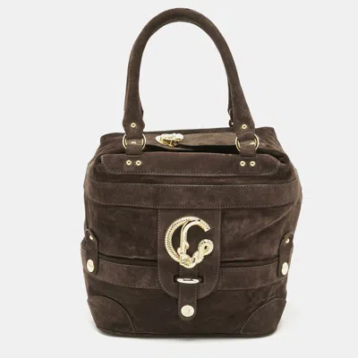 Pre-owned Roberto Cavalli Brown Suede Snake Logo Tote