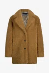 Roberto Cavalli Brown Teddy Coat With Leopard Lining In Sand