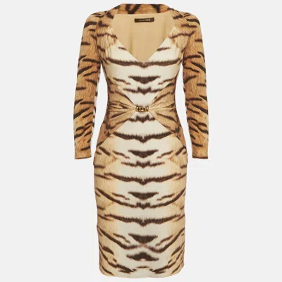Pre-owned Roberto Cavalli Brown Tiger Print Jersey Sheath Mini Dress M