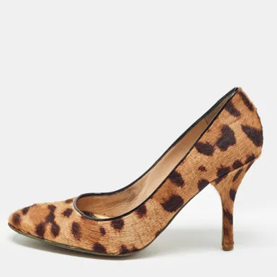Pre-owned Roberto Cavalli Brown/beige Animal Print Calf Hair Pumps Size 36.5