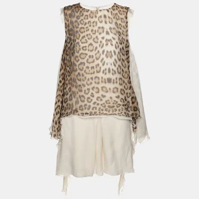 Pre-owned Roberto Cavalli Brown/beige Leopard Print Silk Top S
