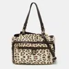 ROBERTO CAVALLI BROWN/BEIGE LEOPARD SATIN AND LEATHER TOTE