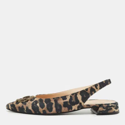 Roberto Cavalli Brown/black Canvas Leopard Print Slingback Flats