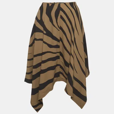 Pre-owned Roberto Cavalli Brown/black Zebra Print Crepe Asymmetric Skirt M