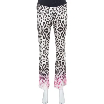 Roberto Cavalli Brown/pink Ombre Animal Print Cotton Flare Leg Jeans