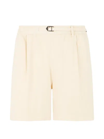 Roberto Cavalli Buckle-fastening Pleated Cotton Shorts In Gold