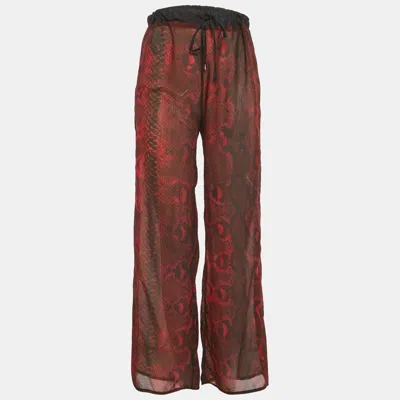 Pre-owned Roberto Cavalli Burgundy Animal Printed Chiffon Palazzo Pants S