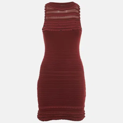 Pre-owned Roberto Cavalli Burgundy Wool Knit Sleeveless Bodycon Dress S