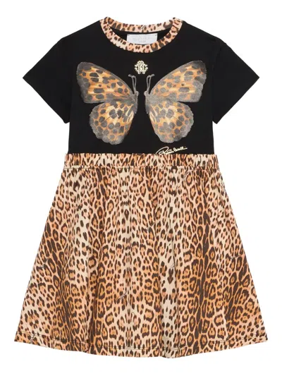 Roberto Cavalli Kids' Butterfly Jaguar-print Dress In Multi