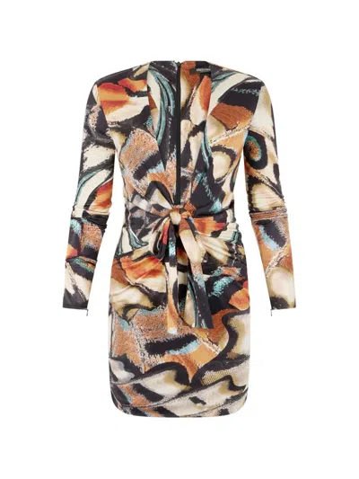Roberto Cavalli Butterfly-print Knot-detail Mini Dress In Multi