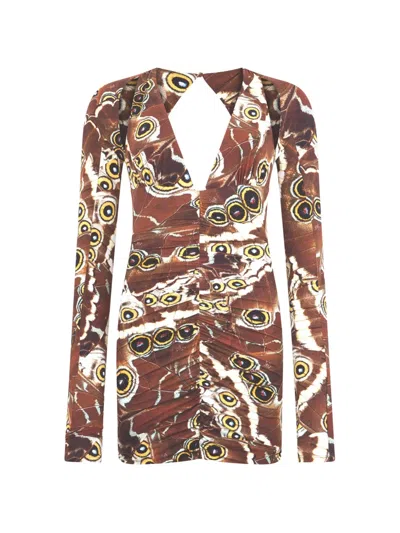 Roberto Cavalli Butterfly-print Ruched Mini Dress In Multi