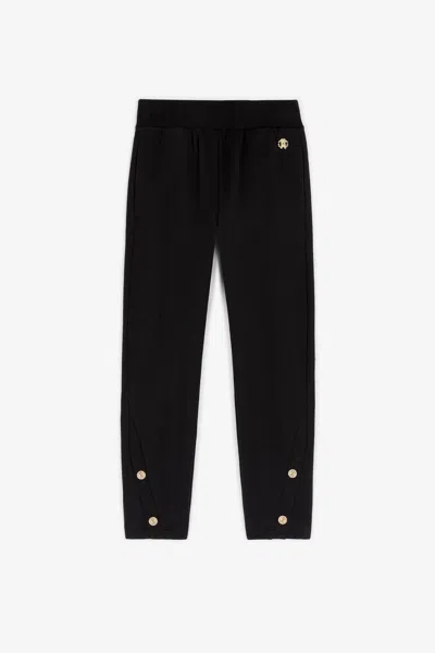 Roberto Cavalli Button-embellished Cotton Trousers In Black