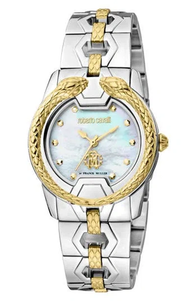 Roberto Cavalli By Franck Muller Mother-of-pearl Dial Bracelet Watch, 32mm In Two Tone Silver/gold
