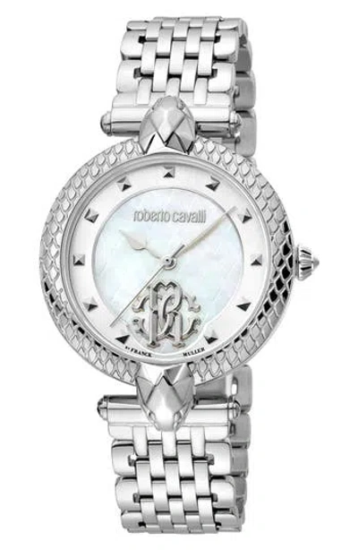 Roberto Cavalli By Franck Muller Mother-of-pearl Dial Bracelet Watch, 34mm In Silver