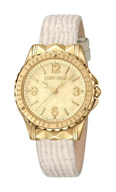 Roberto Cavalli By Franck Muller Roberto Cavalli Women's Champagne Dial Beige Leather Watch
