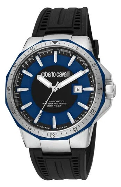 Roberto Cavalli By Franck Muller Rubber Strap Watch, 44mm In Black
