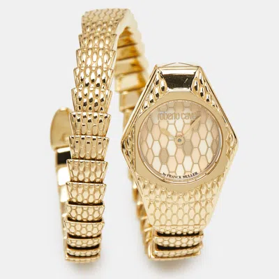 Pre-owned Roberto Cavalli By Franck Muller Shades Of Yellow Dial Gold Pvd Coated Stainless Steel 1l043 Women's Wristwatch 23 M