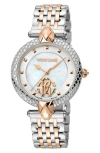 Roberto Cavalli By Franck Muller Two-tone Mother-of-pearl Dial Bracelet Watch, 34mm In Two Tone Silver/rose Gold