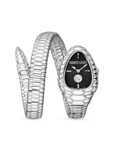 Roberto Cavalli By Franck Muller Women's 24mm Stainless Steel Wrap Bracelet Watch In Black