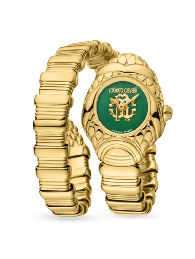 Roberto Cavalli By Franck Muller Women's 25mm Goldtone Stainless Steel Wrap Bracelet Watch In Green