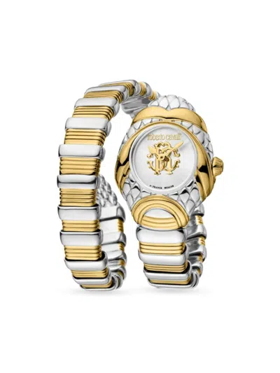 Roberto Cavalli By Franck Muller Women's 25mm Two Tone Stainless Steel Wrap Around Bracelet Watch In Silver