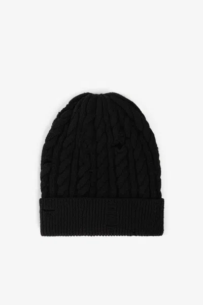 Roberto Cavalli Cable-knit Wool Beanie In Black