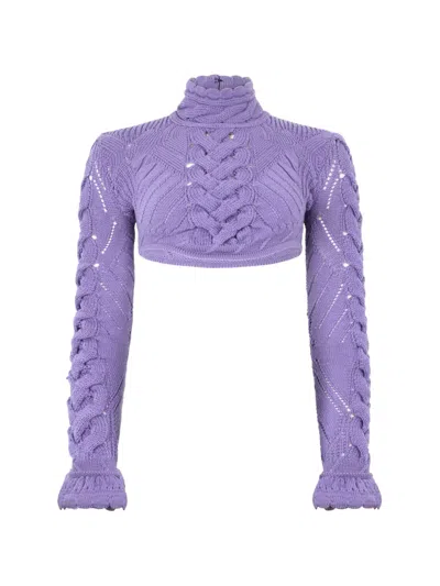 Roberto Cavalli Cable-knit Cropped Sweater In Purple
