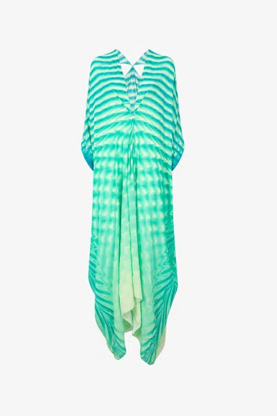 Roberto Cavalli Caftan With All-over Print In Light Green