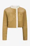 Roberto Cavalli Camel Cropped Coat With Shearling Trim In Brown