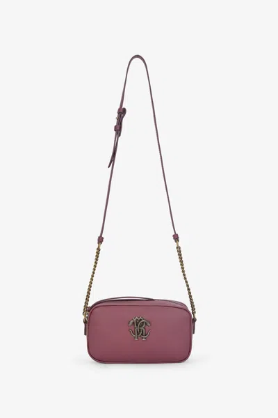 Roberto Cavalli Camera Bag With Monogram Mirror Snake In Bordeaux
