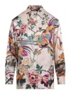 Roberto Cavalli Beige Silk Shirt With Multicolor Floral In Multi
