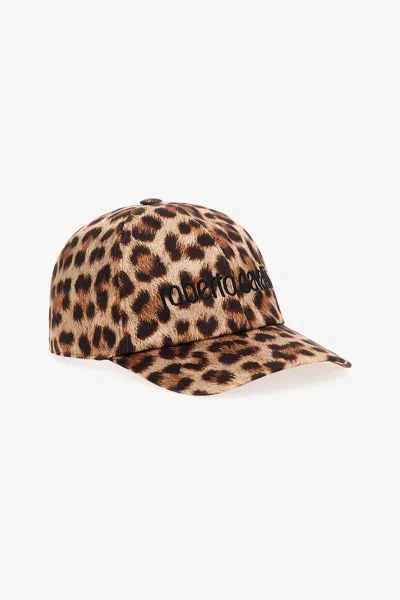 Roberto Cavalli Cap With Logo In Animal Print