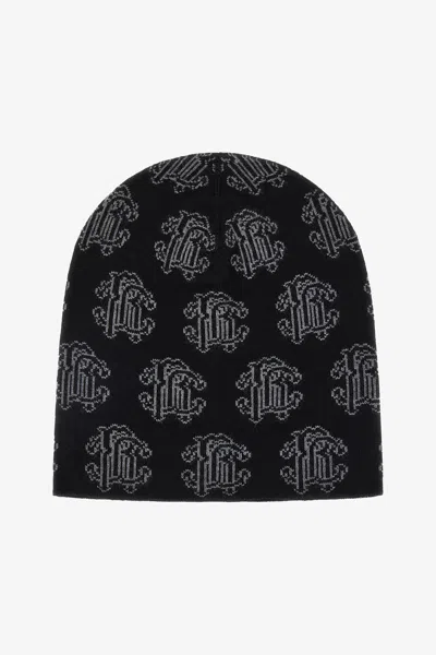 Roberto Cavalli Cap With Monogram Rc All Over In Black