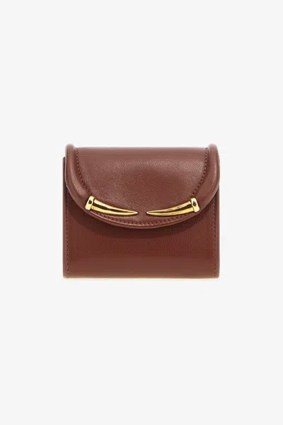 Roberto Cavalli Card Case With Fang Clasp In Brown