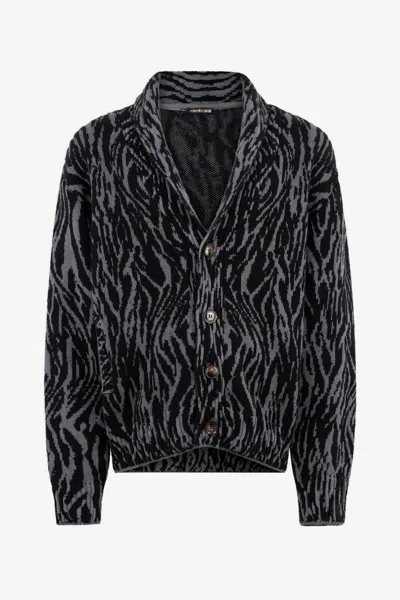 Roberto Cavalli Animalier Jacquard Cardigan In Gray