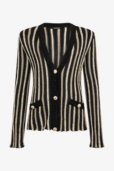Roberto Cavalli Cardigan With Laminated Stripes In Multi