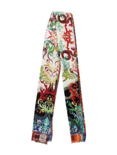 Pre-owned Roberto Cavalli Cashmere Animal Print Scarf In Blue/red/white
