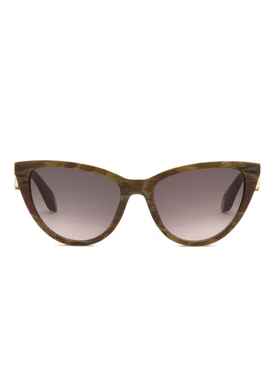 Roberto Cavalli Cat-eye Logo-detail Sunglasses In Brown