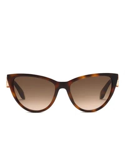 Roberto Cavalli Cat-eye Logo Sunglasses In Brown
