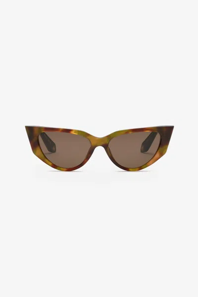 Roberto Cavalli Cat-eye Shape Sunglasses With Scale Effect Temples In Brown