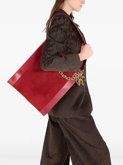 Roberto Cavalli Chain-embellished Suede Shoulder Bag In Red
